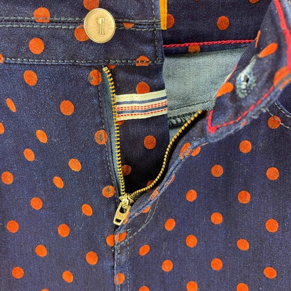 PILCRO & The LETTERPRESS dark navy stretch denim skirt w/ fuzzy polka dots SZ 28 - Picture 6 of 14